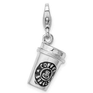 Sterling Silver 3-D Enameled To Go Coffee Cup w/ Lobster Clasp Charm